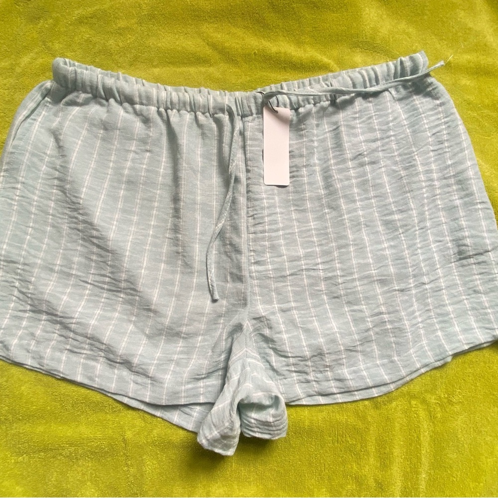 Sky Blue Striped High Waist Women's Shorts - Picture 4 of 7